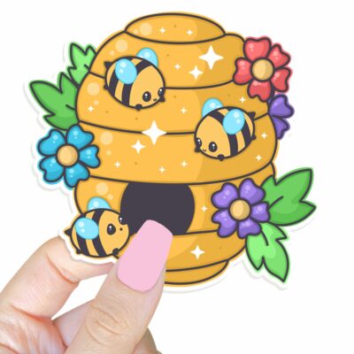 This image shows an hand-drawn adorable sticker, Honey Home Sticker, which is available to purchase from HunnieByte.com