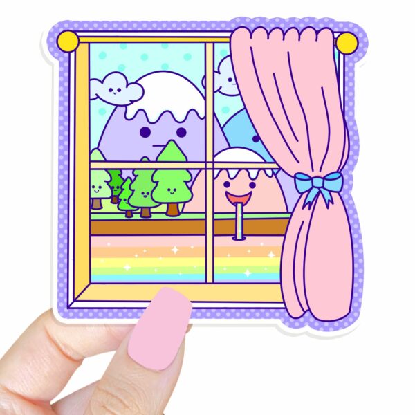 This image shows an hand-drawn adorable sticker, Happy Window Sticker, which is available to purchase from HunnieByte.com