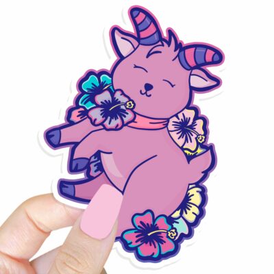 This image shows an hand-drawn adorable sticker, Sweet Little Goat Sticker, which is available to purchase from HunnieByte.com