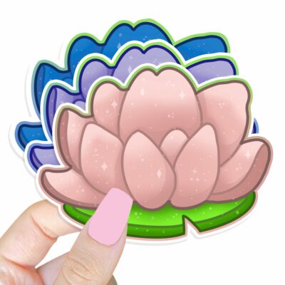 This image shows an hand-drawn adorable sticker, Lotus Flower Sticker, which is available to purchase from HunnieByte.com