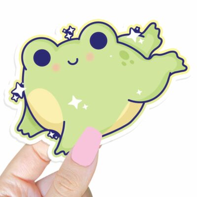 This image shows an hand-drawn adorable sticker, Leap Frog Sticker, which is available to purchase from HunnieByte.com