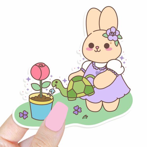 This image shows an hand-drawn adorable sticker, Lavender Keep Growing Sticker, which is available to purchase from HunnieByte.com