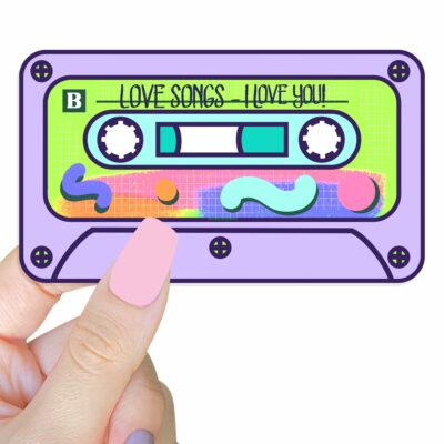 This image shows our adorable sticker finishes, Mixed Tape Love Songs Sticker, which is available to purchase from HunnieByte.com