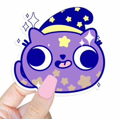 This image shows an hand-drawn adorable sticker, Magical Derpy Kitty Sticker, which is available to purchase from HunnieByte.com