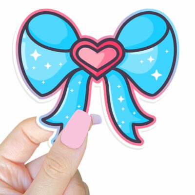 This image shows an hand-drawn adorable sticker, Magical Girl Heart Bow Sticker, which is available to purchase from HunnieByte.com