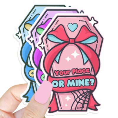 This image shows our adorable sticker finishes, Your Place Or Mine Sticker, which is available to purchase from HunnieByte.com