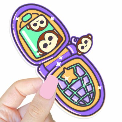 This image shows an hand-drawn adorable sticker, Flip Phone Fun Monkey Friend, which is available to purchase from HunnieByte.com