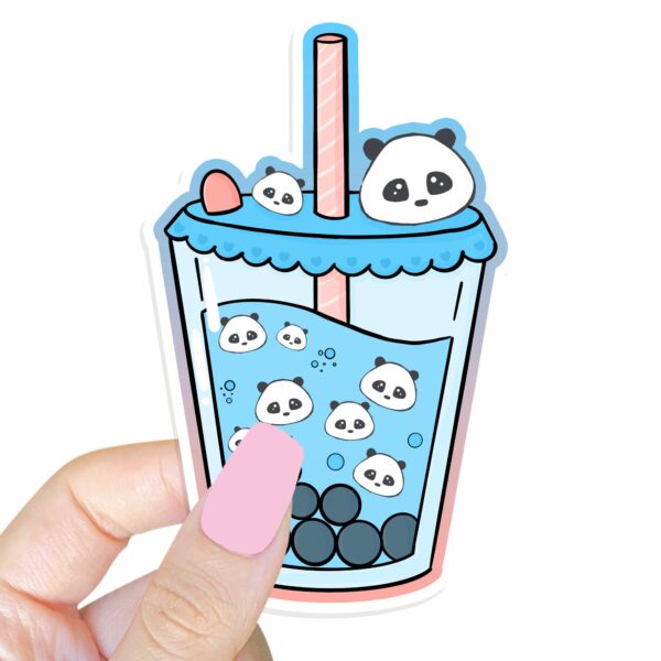 This image shows an hand-drawn adorable sticker, Panda Boba Sticker, which is available to purchase from HunnieByte.com