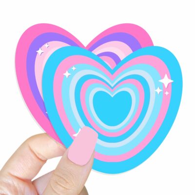 This image shows an hand-drawn adorable sticker, Retro Striped Hearts Sticker, which is available to purchase from HunnieByte.com