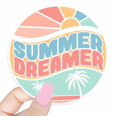 This image shows an hand-drawn adorable sticker, Summer Dreamer Sticker, which is available to purchase from HunnieByte.com