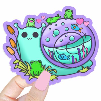 This image shows an hand-drawn adorable sticker, Snail Friend Sticker, which is available to purchase from HunnieByte.com