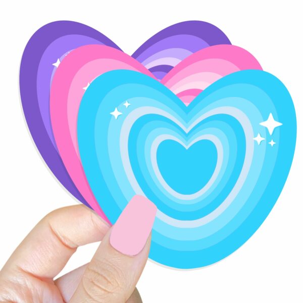 This image shows an hand-drawn adorable sticker, Sparkle Hearts Sticker, which is available to purchase from HunnieByte.com