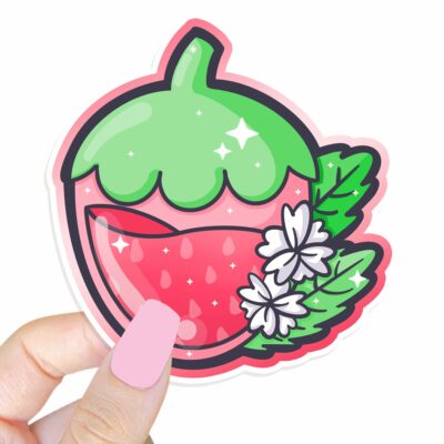 This image shows an hand-drawn adorable sticker, Juicy Strawberry Sticker, which is available to purchase from HunnieByte.com