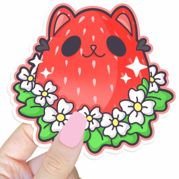 This image shows an hand-drawn adorable sticker, Kitty Berry Sticker, which is available to purchase from HunnieByte.com