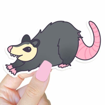 This image shows an hand-drawn adorable sticker, Stretchy Possum Sticker, which is available to purchase from HunnieByte.com