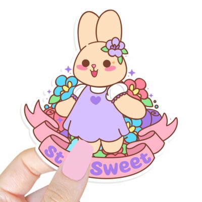 This image shows an hand-drawn adorable sticker, Lavender Stay Sweet Sticker, which is available to purchase from HunnieByte.com