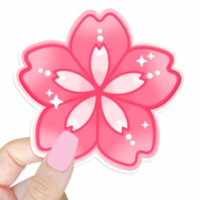 This image shows an hand-drawn adorable sticker, Sakura Flower Sticker, which is available to purchase from HunnieByte.com