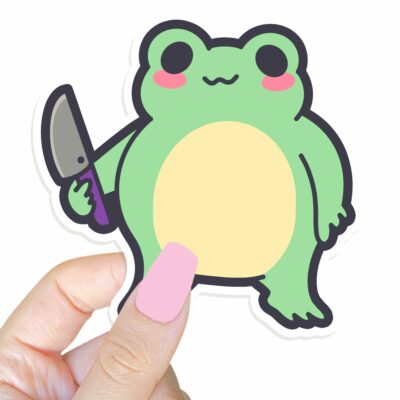 This image shows an hand-drawn adorable sticker, Sus Frog Boy Sticker, which is available to purchase from HunnieByte.com