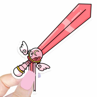 This image shows an hand-drawn adorable sticker, Pretty Pink Magical Sword Sticker, which is available to purchase from HunnieByte.com