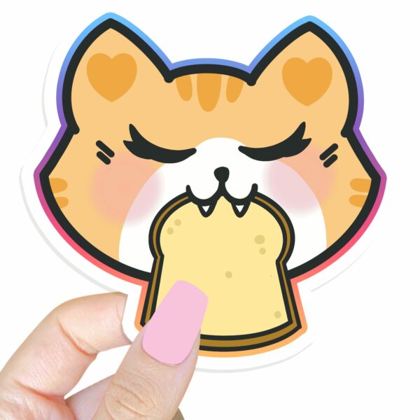 This image shows an hand-drawn adorable sticker, Kitty Toast Sticker, which is available to purchase from HunnieByte.com