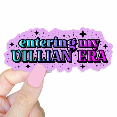 This image shows our adorable sticker finishes, Entering My Villain Era Sticker, which is available to purchase from HunnieByte.com