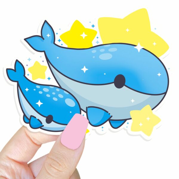 This image shows an hand-drawn adorable sticker, Whale Family Sticker, which is available to purchase from HunnieByte.com