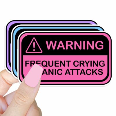 This image shows our adorable sticker finishes, Warning Frequent Panic Attacks Sticker, which is available to purchase from HunnieByte.com