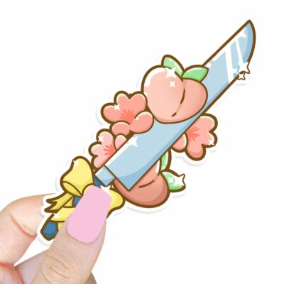 This image shows our adorable sticker finishes, Kawaii Yellow Sword Sticker, which is available to purchase from HunnieByte.com