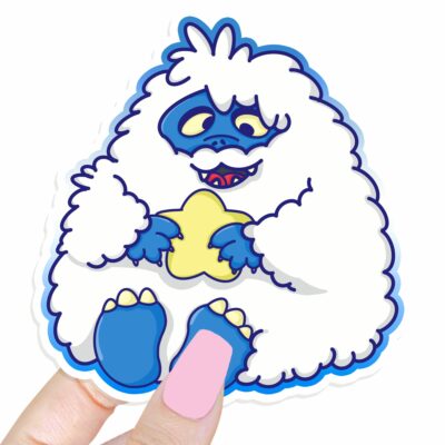 This image shows an hand-drawn adorable sticker, Derpy Yeti Star Sticker, which is available to purchase from HunnieByte.com