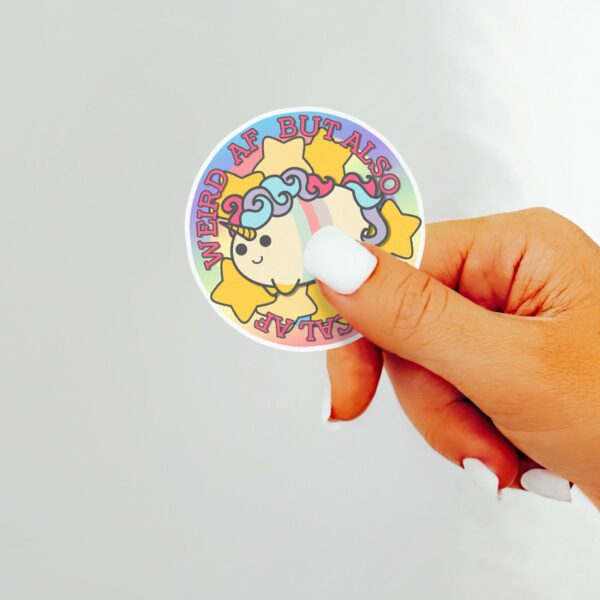 This image shows our adorable sticker finishes, Weird AF Magical AF Sticker, which is available to purchase from HunnieByte.com