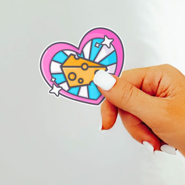 This image shows our adorable sticker finishes, Cheese Sticker, which is available to purchase from HunnieByte.com