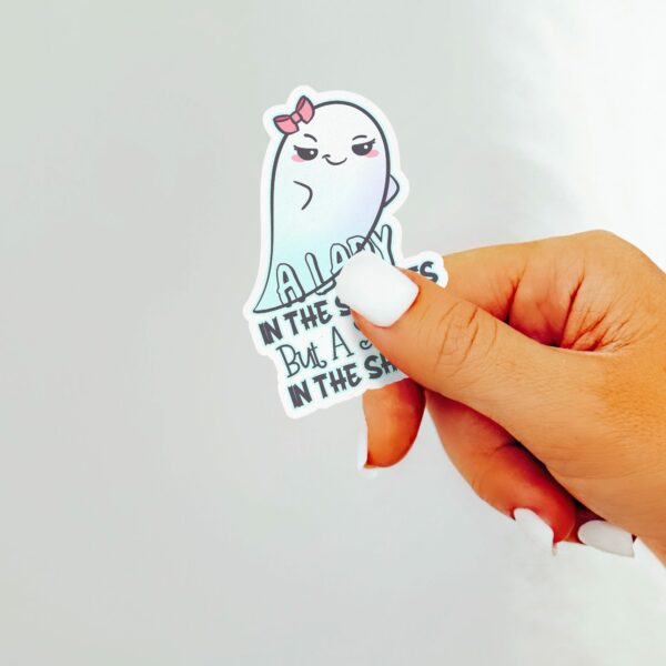 This image shows our adorable sticker finishes, Spook In The Sheets Sticker, which is available to purchase from HunnieByte.com