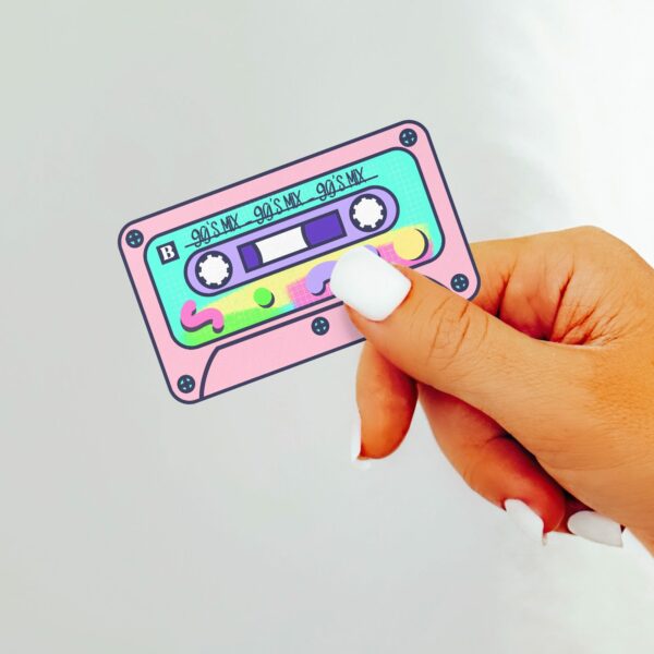 This image shows our adorable sticker finishes, Mixed Tape 90s Sticker, which is available to purchase from HunnieByte.com