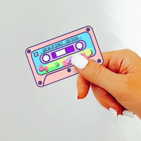 This image shows our adorable sticker finishes, Mixed Tape Break Ups Sticker, which is available to purchase from HunnieByte.com