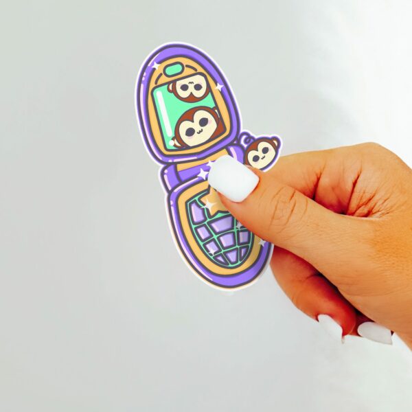 This image shows an hand-drawn adorable sticker, Flip Phone Fun Monkey Friend, which is available to purchase from HunnieByte.com