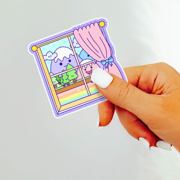 This image shows an hand-drawn adorable sticker, Happy Window Sticker, which is available to purchase from HunnieByte.com