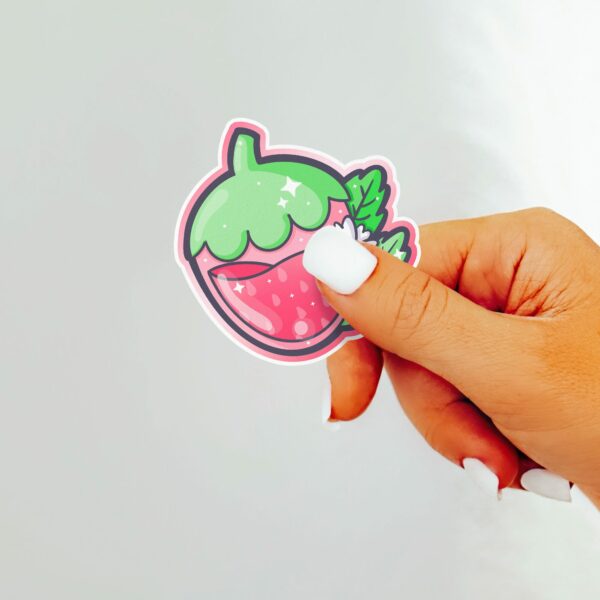 This image shows an hand-drawn adorable sticker, Juicy Strawberry Sticker, which is available to purchase from HunnieByte.com