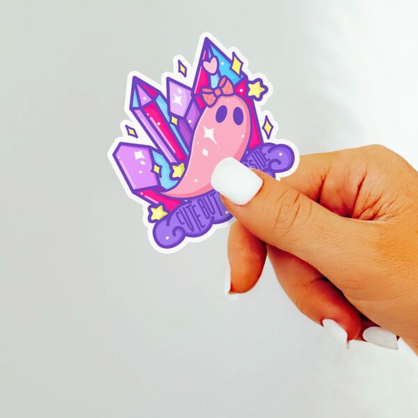 This image shows our adorable sticker finishes, Cute But Dead Inside Ghost Sticker, which is available to purchase from HunnieByte.com