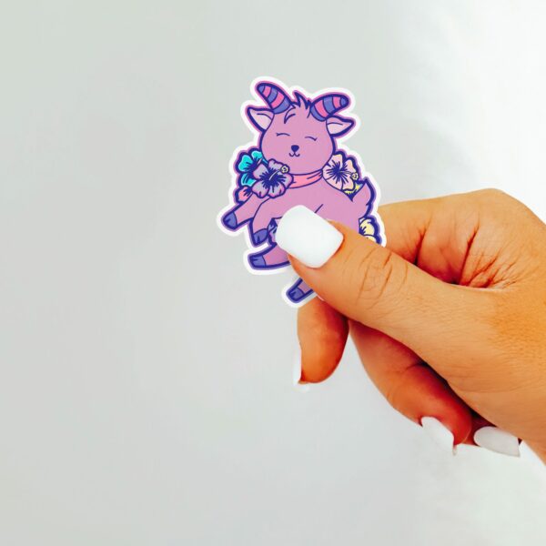 This image shows an hand-drawn adorable sticker, Sweet Little Goat Sticker, which is available to purchase from HunnieByte.com