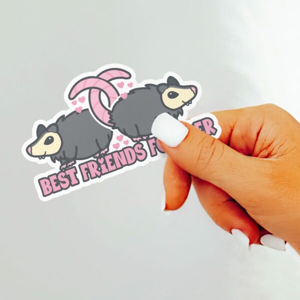 This image shows an hand-drawn adorable sticker, Best Friends Forever Possum Sticker, which is available to purchase from HunnieByte.com