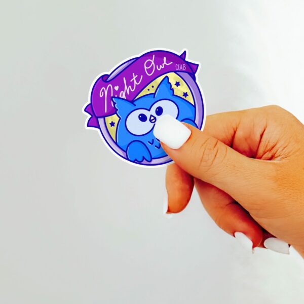 This image shows an hand-drawn adorable sticker, Night Owl Sticker, which is available to purchase from HunnieByte.com