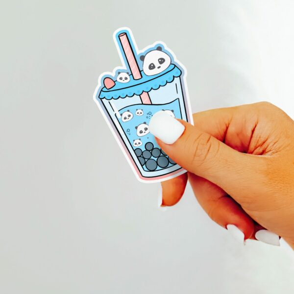 This image shows an hand-drawn adorable sticker, Panda Boba Sticker, which is available to purchase from HunnieByte.com