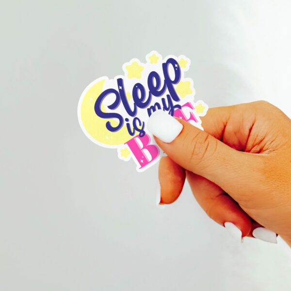 This image shows an hand-drawn adorable sticker, Sleep Is My BFF Sticker, which is available to purchase from HunnieByte.com