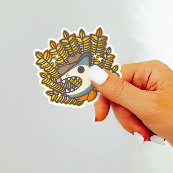 This image shows an hand-drawn adorable sticker, Farmer Bernerd Possum Sticker, which is available to purchase from HunnieByte.com