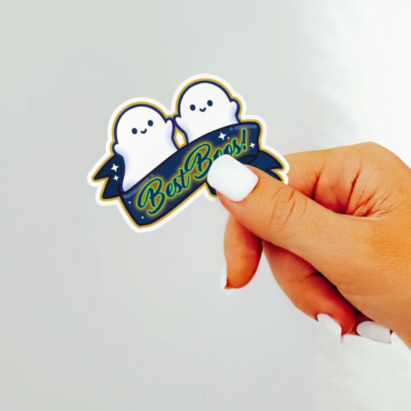 This image shows an hand-drawn adorable sticker, Best Boos Ghost Sticker, which is available to purchase from HunnieByte.com