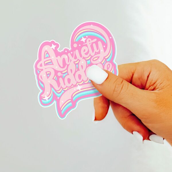 This image shows an hand-drawn adorable sticker, Anxiety Ridden Sticker, which is available to purchase from HunnieByte.com