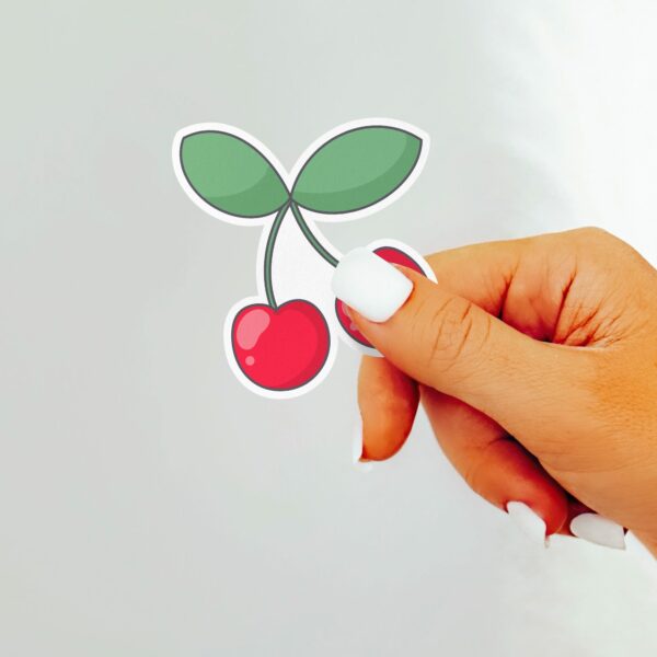 This image shows an hand-drawn adorable sticker, Bright Cherries Sticker, which is available to purchase from HunnieByte.com