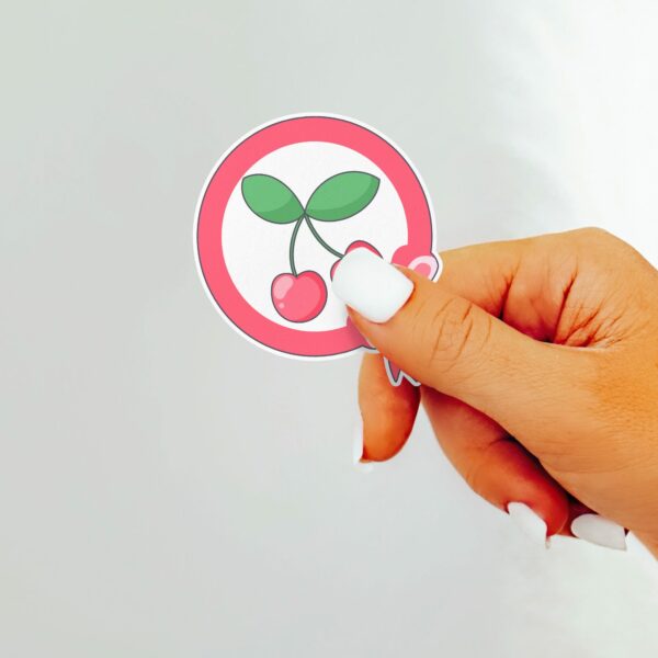 This image shows an hand-drawn adorable sticker, Pink Cherry Bow Sticker, which is available to purchase from HunnieByte.com