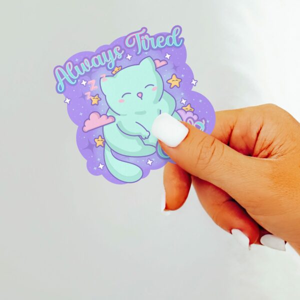 This image shows an hand-drawn adorable sticker, Always Tired Club Sticker, which is available to purchase from HunnieByte.com