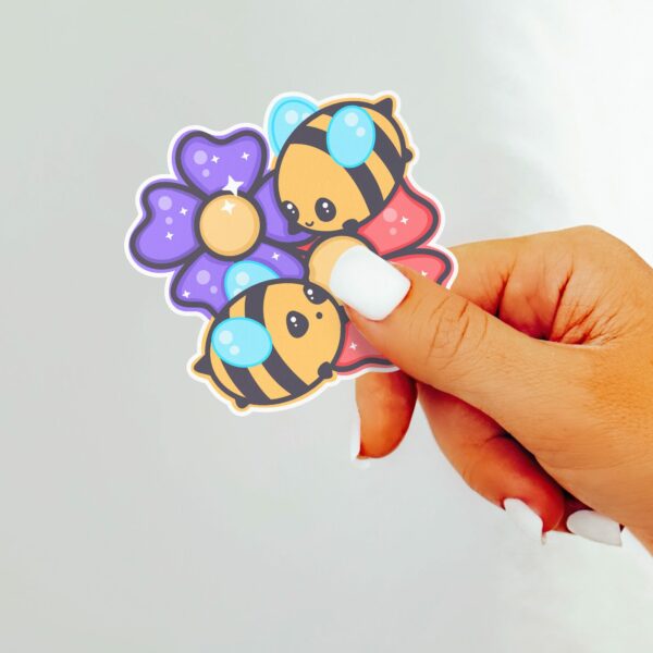 This image shows an hand-drawn adorable sticker, Bee Friends Sticker, which is available to purchase from HunnieByte.com